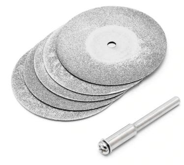 Набор алмазных отрезных дисков 20мм. (5 штук) сплошных + держатель 3 мм.