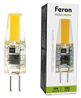 Лампа G4 3W 4000К Прозрачная 220V  COB Feron LB-423