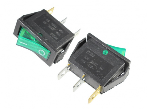 Выключатель ON-OFF 3P 10A 250v 25х10мм с подсветкой зелёный КСD3-604BA1 BEA6C/ IRS-101-1C 185-065