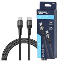 Шнур USB Type-C штекер - Type-C штекер 60w нейлон 2м черный  Robiton P24B2