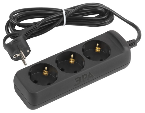 Удлинитель Эра  3 гн 3м с/з 3х0,75мм2 черный UX-3e-3m-B