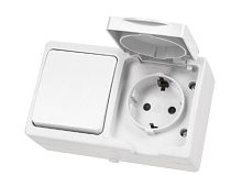 Блок комбинированный 1-кл. выкл + розетка 2П+З с з/ш IP54 горизонт. белый Вуокса TDM SQ1803-1010