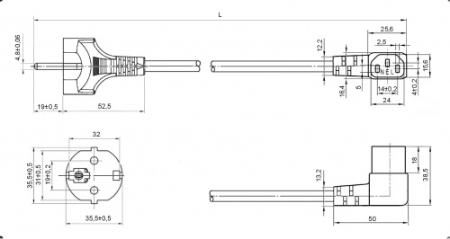 Шнур питания сетевой вилка CEE7/7 - IEC C13 (угловой) (компьютерный) 3м 3х0,75 кв.мм 92486 фото 2