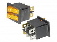 Выключатель OFF-ON 6P 10A 250v,  двойной с подсветкой жёлтый (IRS-2101-1С3)