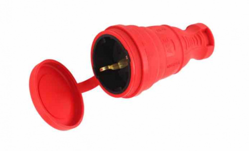 Розетка ЭРА кабельная R8-RED-IP44 каучук с крышкой 16А IP44 с/з красная