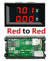 Вольтметр + амперметр в панель 0-100В/0-10А 6+2 сегментов 0,56"(15мм.) 5-пров., красный 