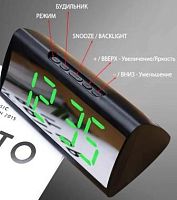 Часы будильник с термометром и календарем 6097 зелёная подсветка (чёрный корпус)