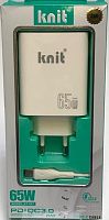 Блок питания USB QC18w +Type-C PD65w в розетку + шнур Type-C - Type-C силикон 1м Knit KT-047