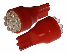 Лампа АВТО T15 LED-9  3 mm bulbs красный