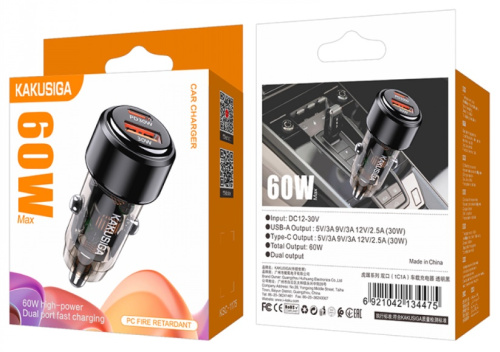 Блок питания авто USB QC30w +Type-C PD30w Kakusiga KSC-1175 Блок питания авто USB QC30w +Type-C PD30w Kakusiga KSC-1175