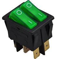 Выключатель ON-OFF 6P 15A 250v 28х22мм двойной с подсветкой зелёный SC797