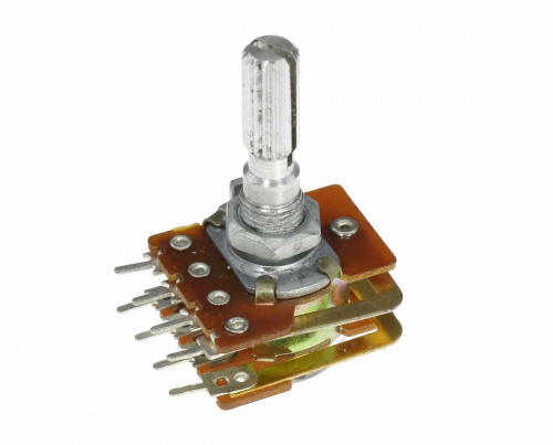 Резистор переменный  100 кОм стерео длинный вал Тайвань 4-pin  RV16N1-41C-100KQ