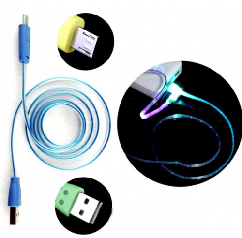 Шнур USB A штекер - micro USB штекер 1м с цветной (RGB)  подсветкой 5508