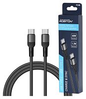 Шнур USB Type-C штекер - Type-C штекер 60w нейлон 1,2м черный  Robiton P24B