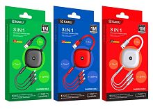 Шнур USB A штекер - Lightning +Type-C + microUSB 3A 3в1 раздвижной 1м Kakusiga KSC-460 