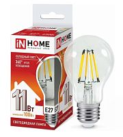 Лампа Е27 A60 11W 3000К Прозрачная Филамент IN HOME 