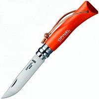 Нож Opinel №7 Trekking нержавеющая сталь, кожаный темляк, оранжевый