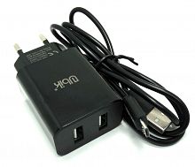 Блок питания 5v, 2A 10W  пластик, вых: 2х USB A гн+ шнур micro USB  UBIK