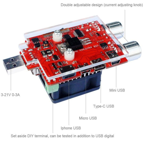 Нагрузка USB, 0...3A, 3...21V, 35W, qc2.0/3,0 с ХК-индикатором фото 2