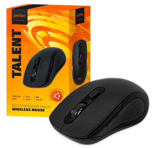 Мышь беспроводная Perfeo Talent бесшумная черная 6 кнопки 800-1600 dpi