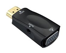 Конвертер-видео HDMI штекер -> VGA гнездо, поддержка FULL HD 1080P + аудио стерео 3.5 джек, миниатюрный черный корпус
