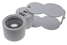 ЛУПА раскладная, 40х.(25мм), LED-2+1UV, стекло, (9888)