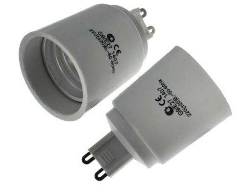 Данный переходник позволяет использовать лампу с цоколем Е 27 в светильниках с гнздом G9. фото 2 Патрон-переходник G9 штекер - E27 гнездо фото 2