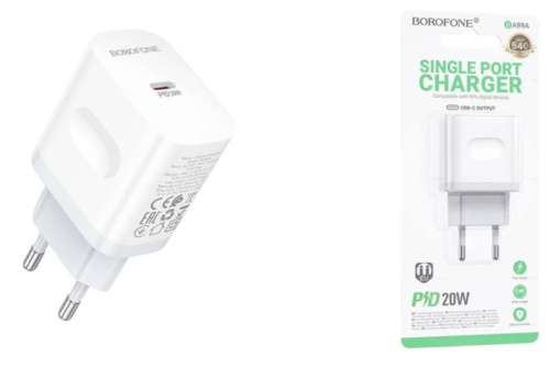Блок питания Type-C PD20w в розетку Borofone BA99A