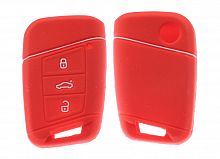 Чехол брелока Volkswagen/Skoda (3-кнопки) Superb Magotan Passat  Golf Smart (Красный) с 2019г