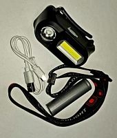Фонарь налобный 2 в 1 LED COB, на  аккум.Li 18650, шнур USB - microUSB 0.5m., KX-1804