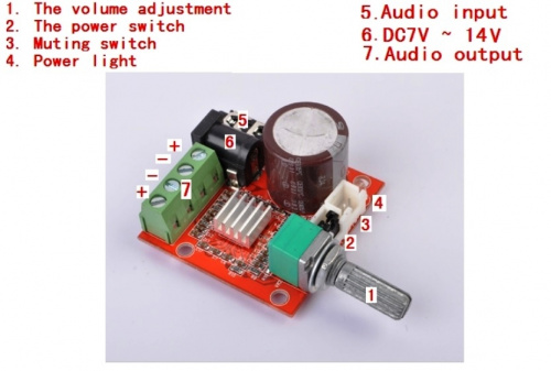 Усилитель звука 10W * 2 канала 12v, на  PAM8610, стерео , с радиатором, с регулятором, входом 3,5мм. фото 2
