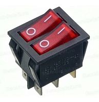 Выключатель ON-OFF 6P 15A 250v 28х22мм двойной с подсветкой красный SC797