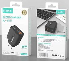 Блок питания USB QC20w +Type-C PD35w в розетку с индикатором черный FreeKnit FK-L001