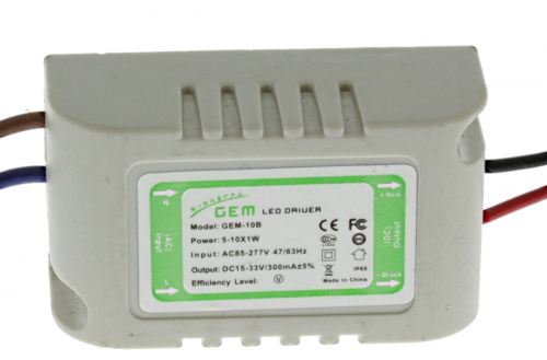 Драйвер светодиодный 300mA 15-33V 5-10*1W IP65 GEM-10B  