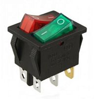Выключатель ON-OFF 6P 15A 250v 28х22мм двойной с подсветкой красный.и зелёный SC797