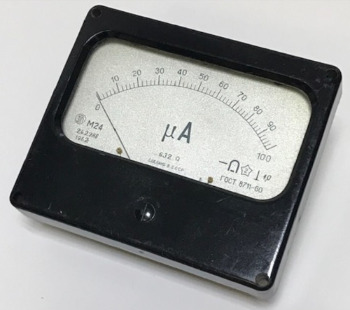 Амперметр на панель постоянного тока 0-100мкА класс точности 1,0 125х105мм М24  ГОСТ 8711-60