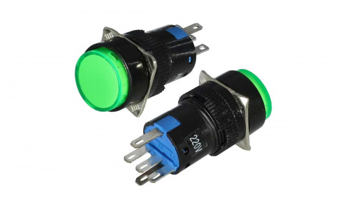 Кнопка ON-ON 4P 3A 250v, D = 25мм, подсветкой 220v неонка зелёная (AL6Y)
