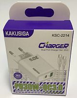 Блок питания USB QC18w +Type-C PD30w + шнур Type-C - Type-C 1м Kakusiga KSC-2214