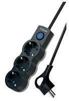 Удлинитель Космос  3 гн 1,5м с/з шторки 3х1мм2  с выкл. черный  YKsm1.5m-3g-Z-V10A-B