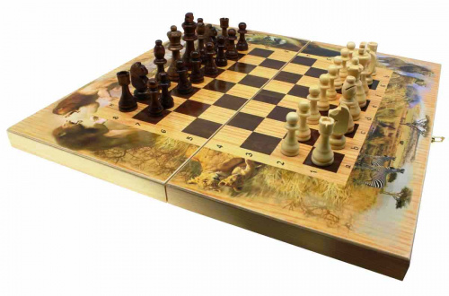 Нарды, шахматы, шашки 3 в 1 большие "Звери на природе" фото 2