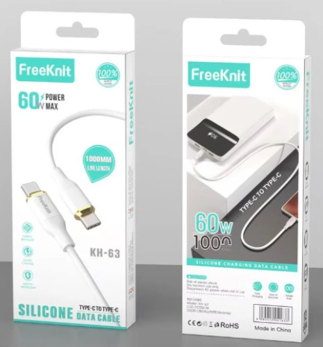 Шнур Type-C штекер - Type-C штекер 1м PD60w силикон FreeKnit KH-63