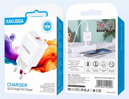 Блок питания 1*USB QC18w в розетку белый Kakusiga KSC-1258