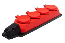 Колодка ЭРА 4 роз. K-4e-RED-IP44 каучук, с заземлением, с крышкой красная