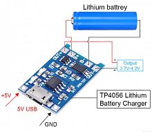Модуль зарядного устройства 0,05-1А для Li аккумуляторов 3,7 v.,  есть защита, вход mcroi USB