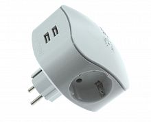 Тройник ЭРА 3гн 16А с/з + 2 USB белый  SP-3e-USB-2A