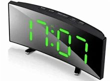 Часы будильник 16,5 х 7см. с термометром, зелёная подсветка, чёрный корпус