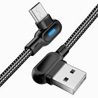 Шнур USB A штекер - micro USB штекер 1м угловой 2,4A повышенная прочность джинсовая ткань, с индикатором