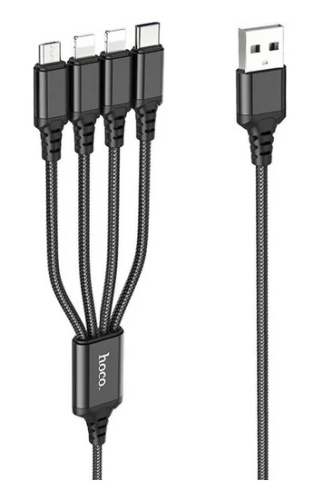 Шнур USB штекер - 2Lightning+Micro+Type-C 4в1 2A 1м Hoco X76 Super