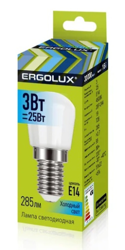 Лампа Е14 3W 4500К Матовая Ergolux LED-T26-3W-E14-4K для холодильника