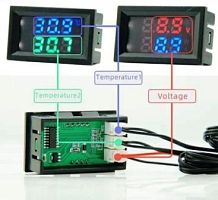 Термометр цифровой светодиодный, шнур датчика 1м., 2 датчика , красный + синий